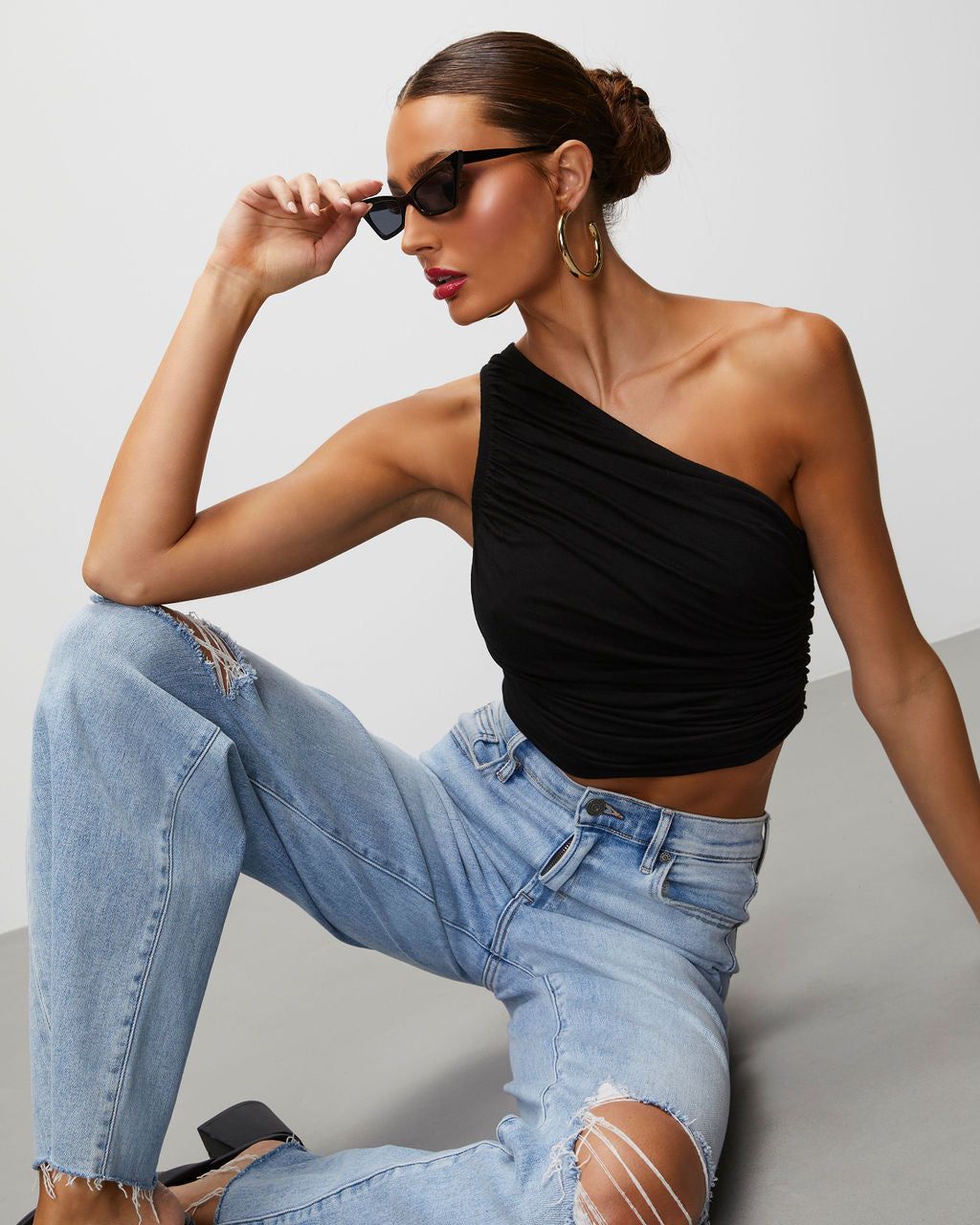 Alara Draped One Shoulder Crop Top - Black - FINAL SALE sold by Vici product image thumbnail 7
