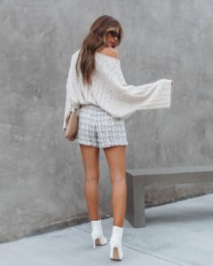 Adelaide Tweed Pocketed Shorts -  Ivory/Beige - FINAL SALE sold by Vici