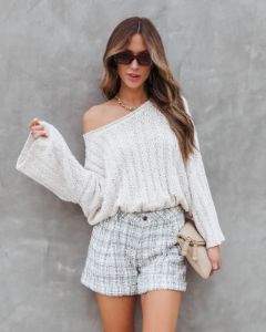 Adelaide Tweed Pocketed Shorts -  Ivory/Beige - FINAL SALE sold by Vici