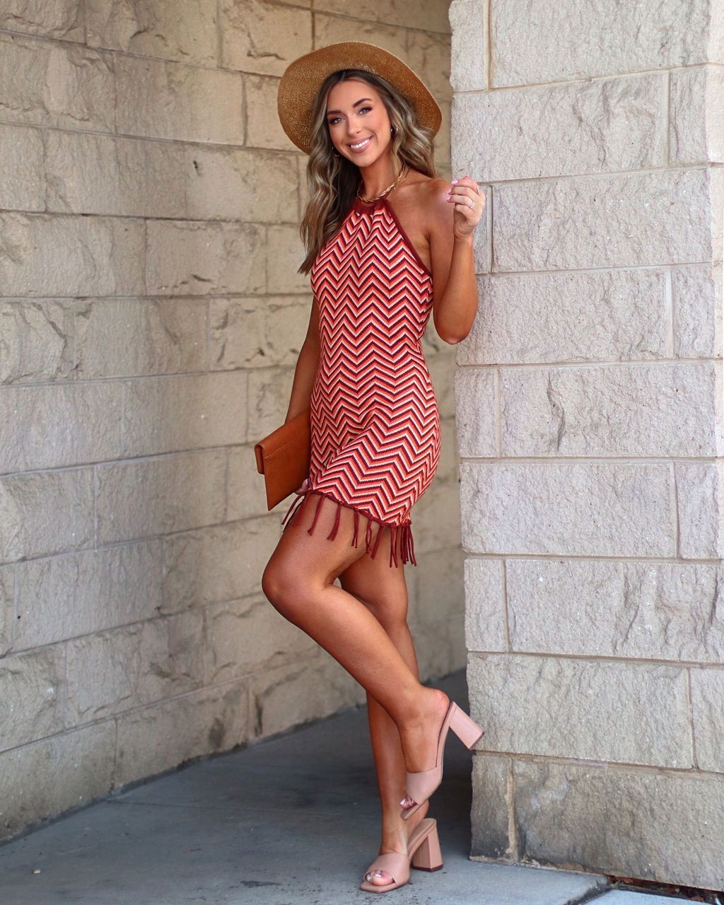 Mission Bay Chevron Knit Fringe Mini Dress sold by Vici product image thumbnail 3