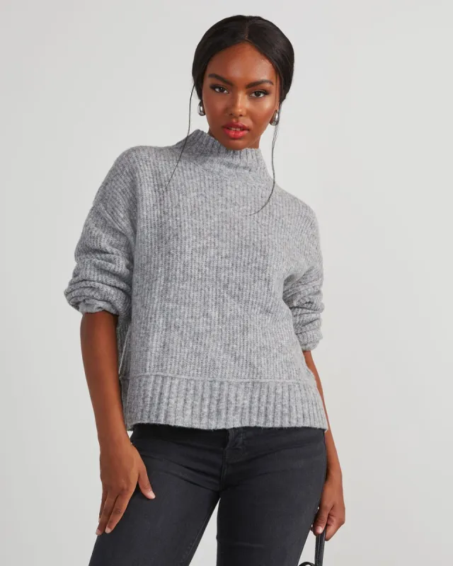 Same Energy Marled Mock Neck Sweater - Heather Grey sold by Vici