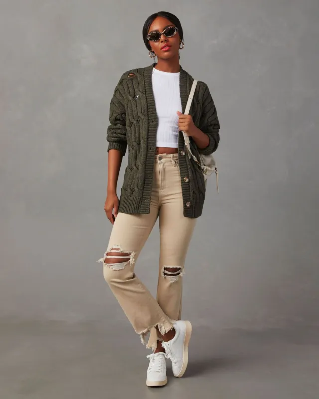 Leonard Cropped High Rise Distressed Jeans - Khaki sold by Vici