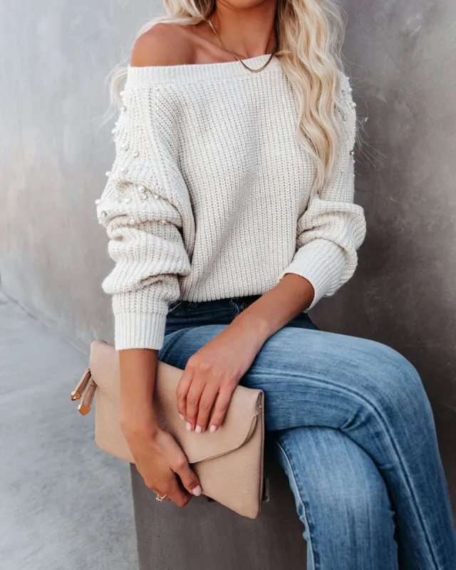 Pearls And Diamonds Embellished Knit Sweater - FINAL SALE sold by Vici