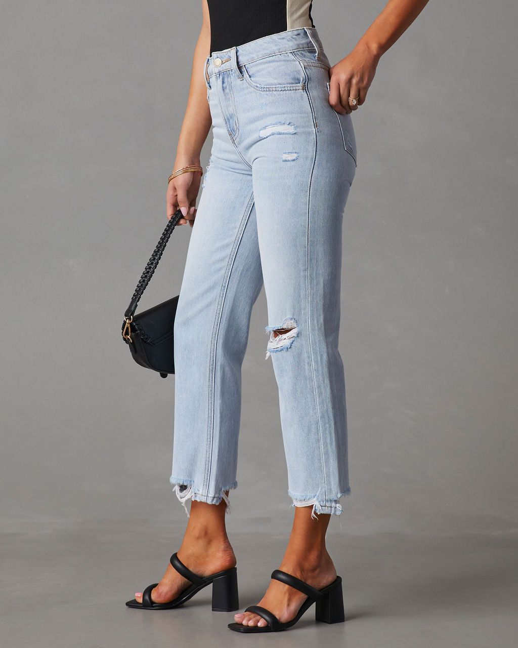 Double Dare Cropped Distressed Jeans - Light Wash - SALE sold by Vici product image thumbnail 3