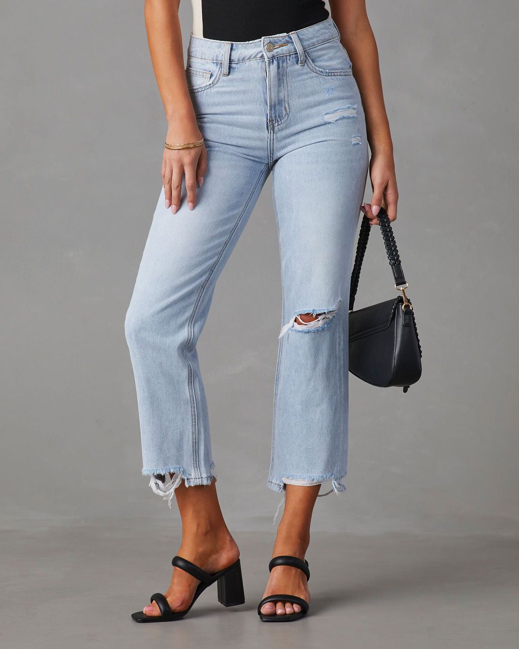Double Dare Cropped Distressed Jeans - Light Wash - SALE sold by Vici