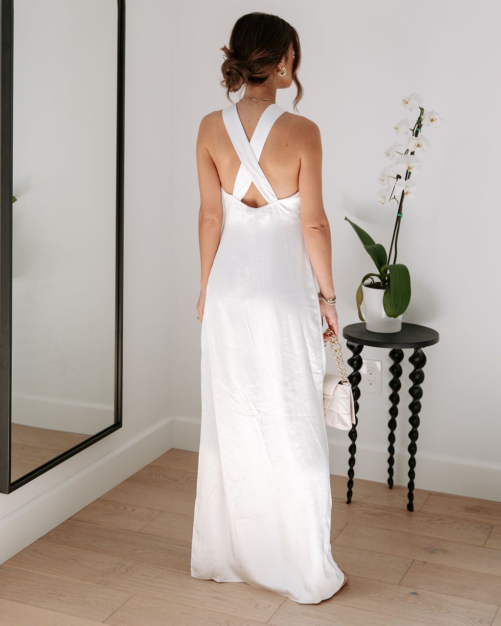 Pure Love Satin Slit Maxi Dress - White - FINAL SALE sold by Vici product image thumbnail 4