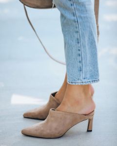 Tip Top Faux Suede Kitten Heel Mule - Taupe - FINAL SALE sold by Vici