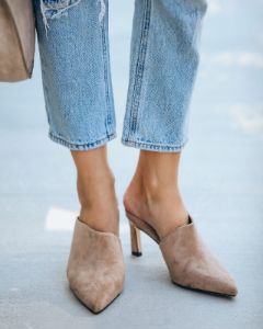 Tip Top Faux Suede Kitten Heel Mule - Taupe - FINAL SALE sold by Vici