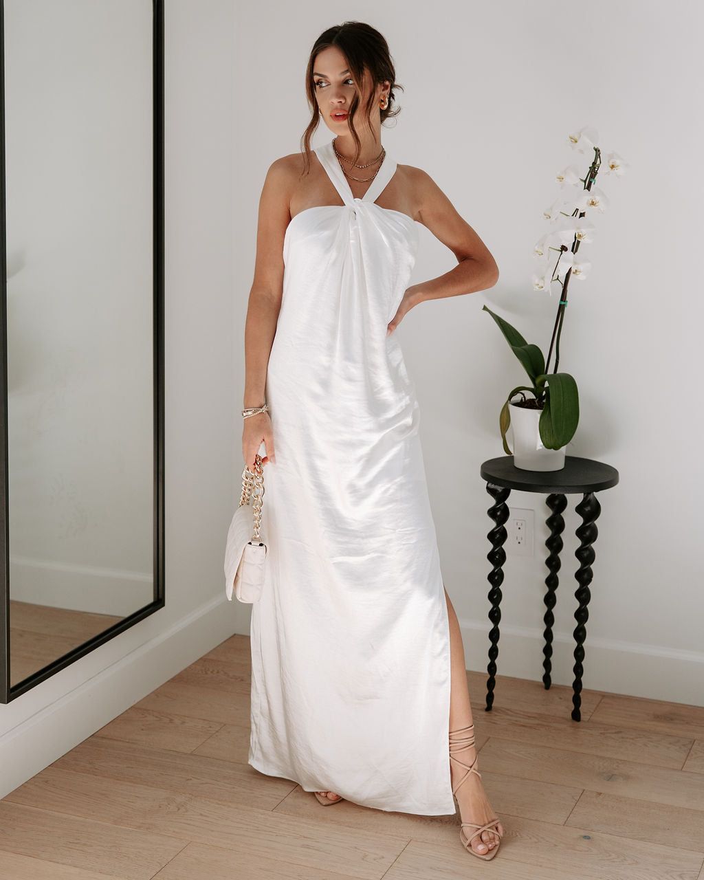 Pure Love Satin Slit Maxi Dress - White - FINAL SALE sold by Vici product image thumbnail 3