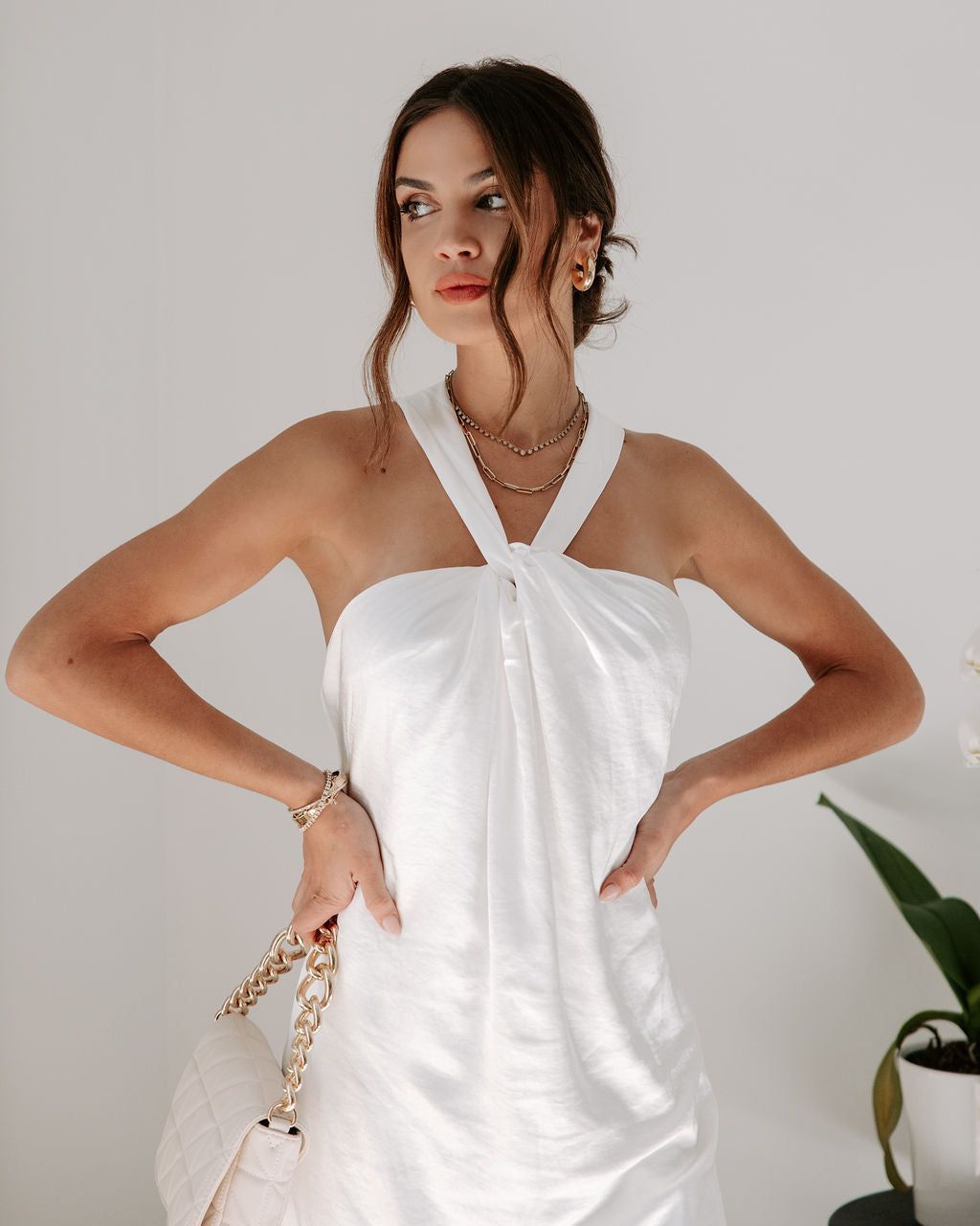 Pure Love Satin Slit Maxi Dress - White - FINAL SALE sold by Vici product image thumbnail 6