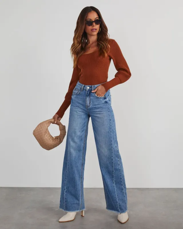 Keller Balloon Sleeve Ribbed Sweater - Brown sold by Vici