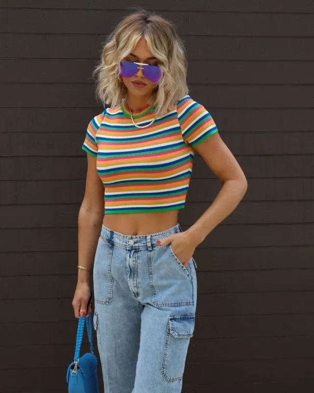 De Colores Striped Knit Crop Top sold by Vici