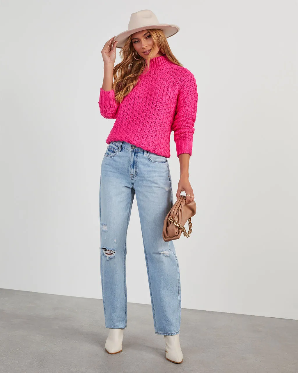 Kerri Textured Mock Neck Knit Sweater sold by Vici product image thumbnail 4