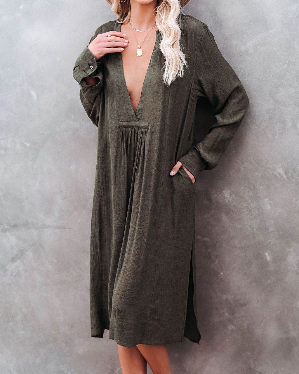 Bali Pocketed Kaftan Dress - Olive - FINAL SALE sold by Vici product image thumbnail 3