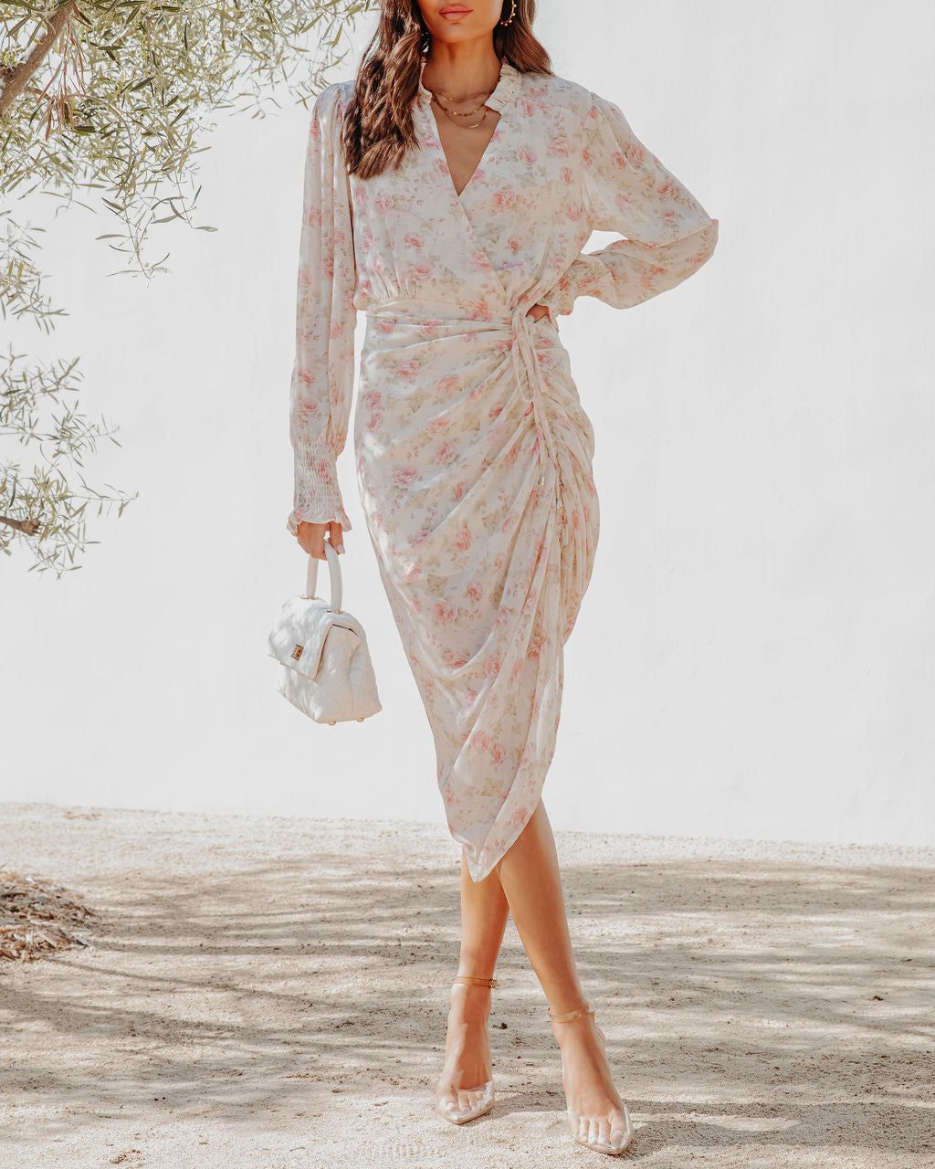 Spill The Tea Floral Chiffon Drape Midi Dress sold by Vici product image thumbnail 2