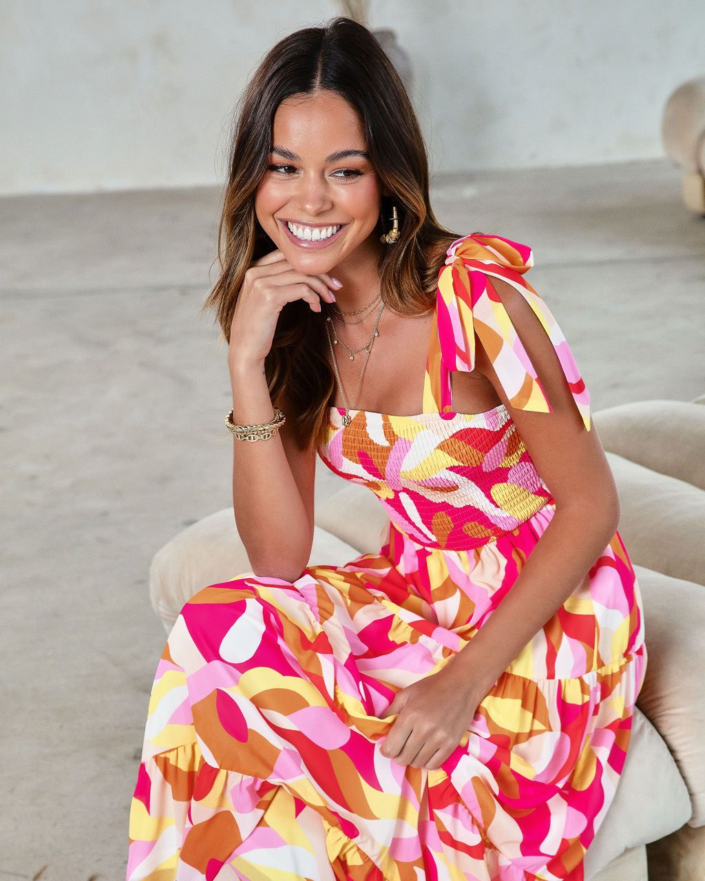 Under The Bold Sky Printed Smocked Maxi Dress - FINAL SALE sold by Vici product image thumbnail 5