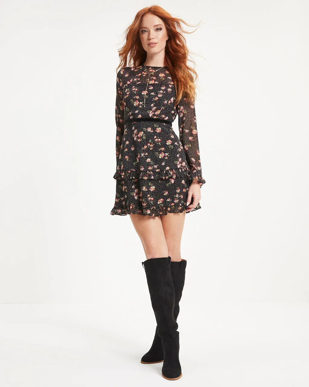 Genesis Floral Tiered Mini Dress sold by Vici