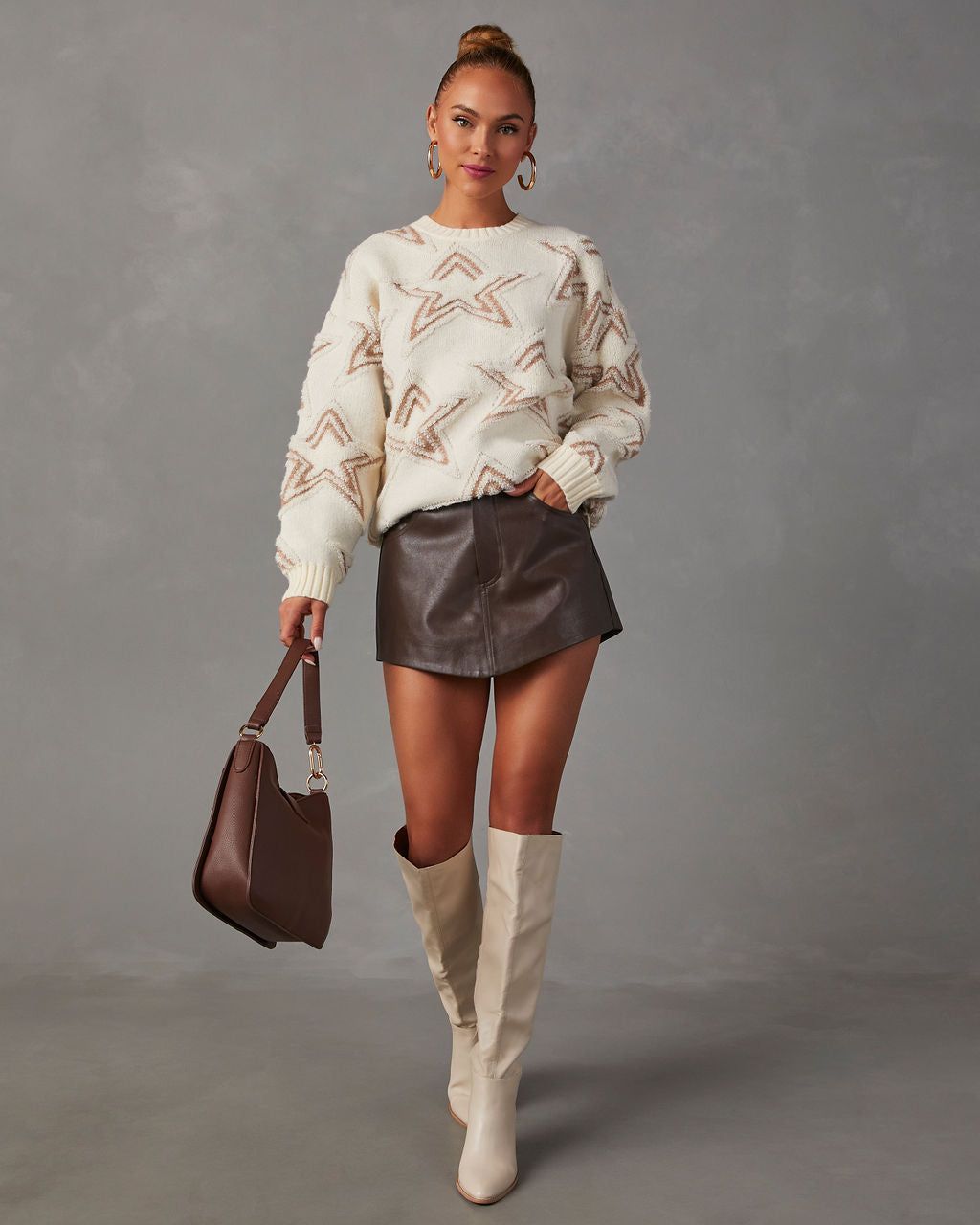 Celestial Chic Star Embossed Sweater - Cream sold by Vici product image thumbnail 2