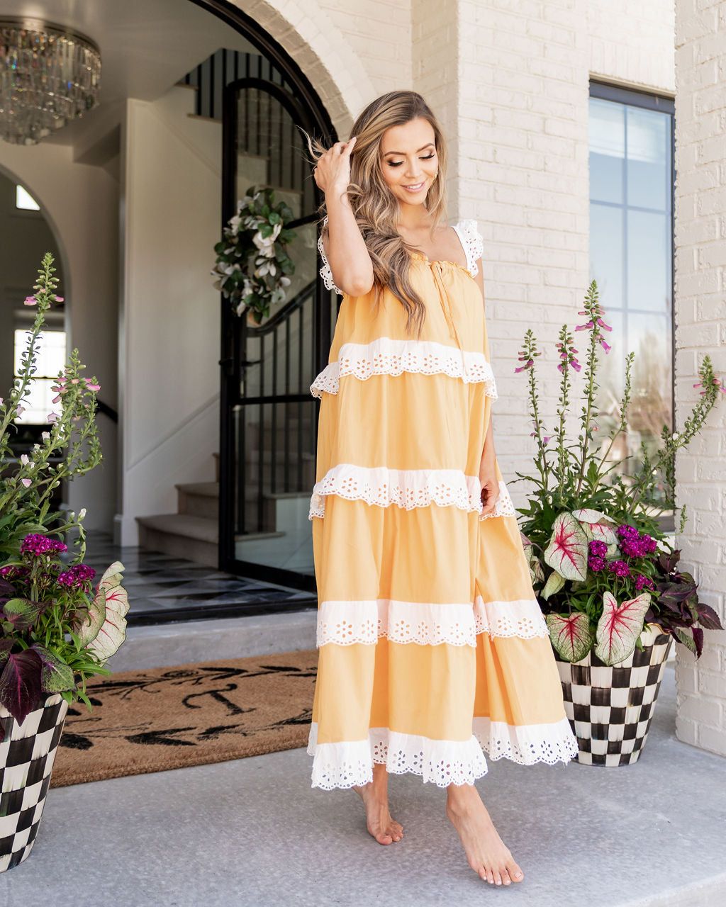 Jade Cotton Eyelet Tiered Maxi Dress - Tangerine - FINAL SALE sold by Vici product image thumbnail 6
