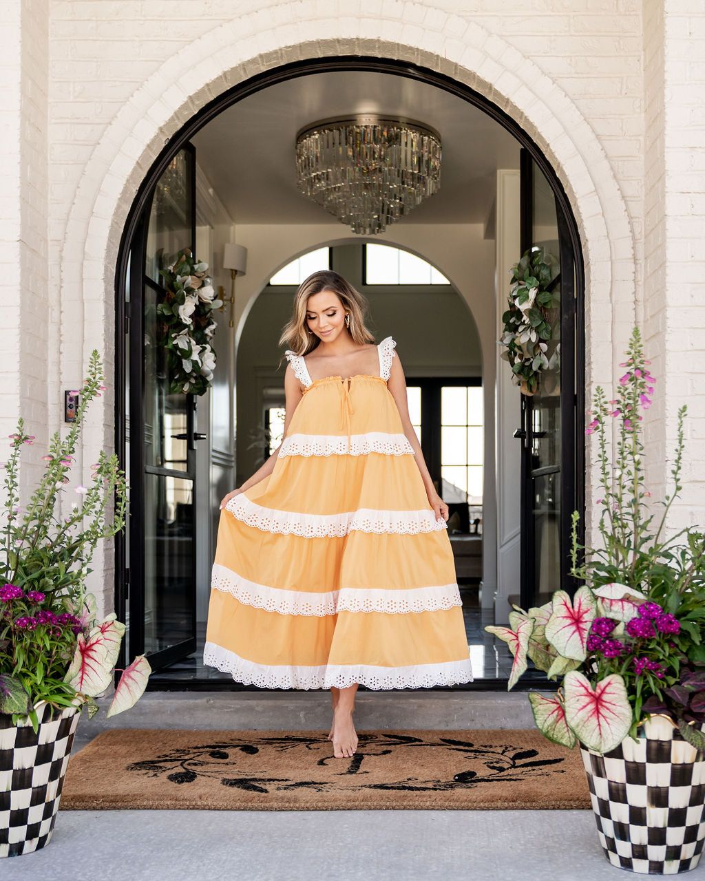 Jade Cotton Eyelet Tiered Maxi Dress - Tangerine - FINAL SALE sold by Vici product image thumbnail 3