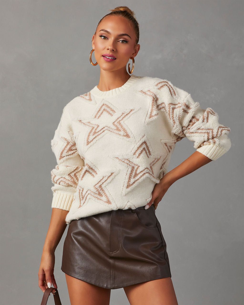 Celestial Chic Star Embossed Sweater - Cream sold by Vici