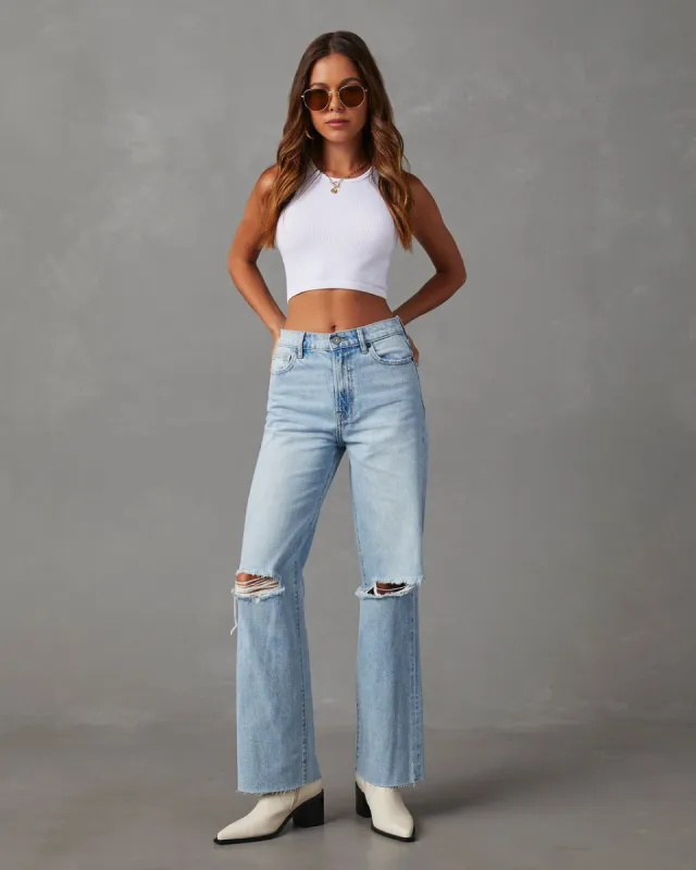 Quinn Distressed High Rise Straight Jeans - Light Wash sold by Vici