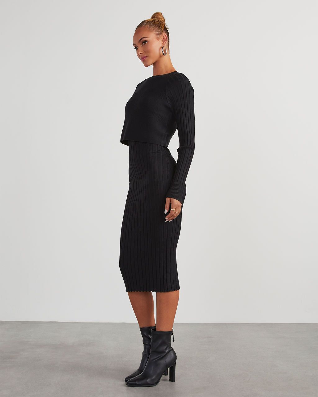 Full Of Surprises Ribbed Knit Midi Dress - Black sold by Vici product image thumbnail 3