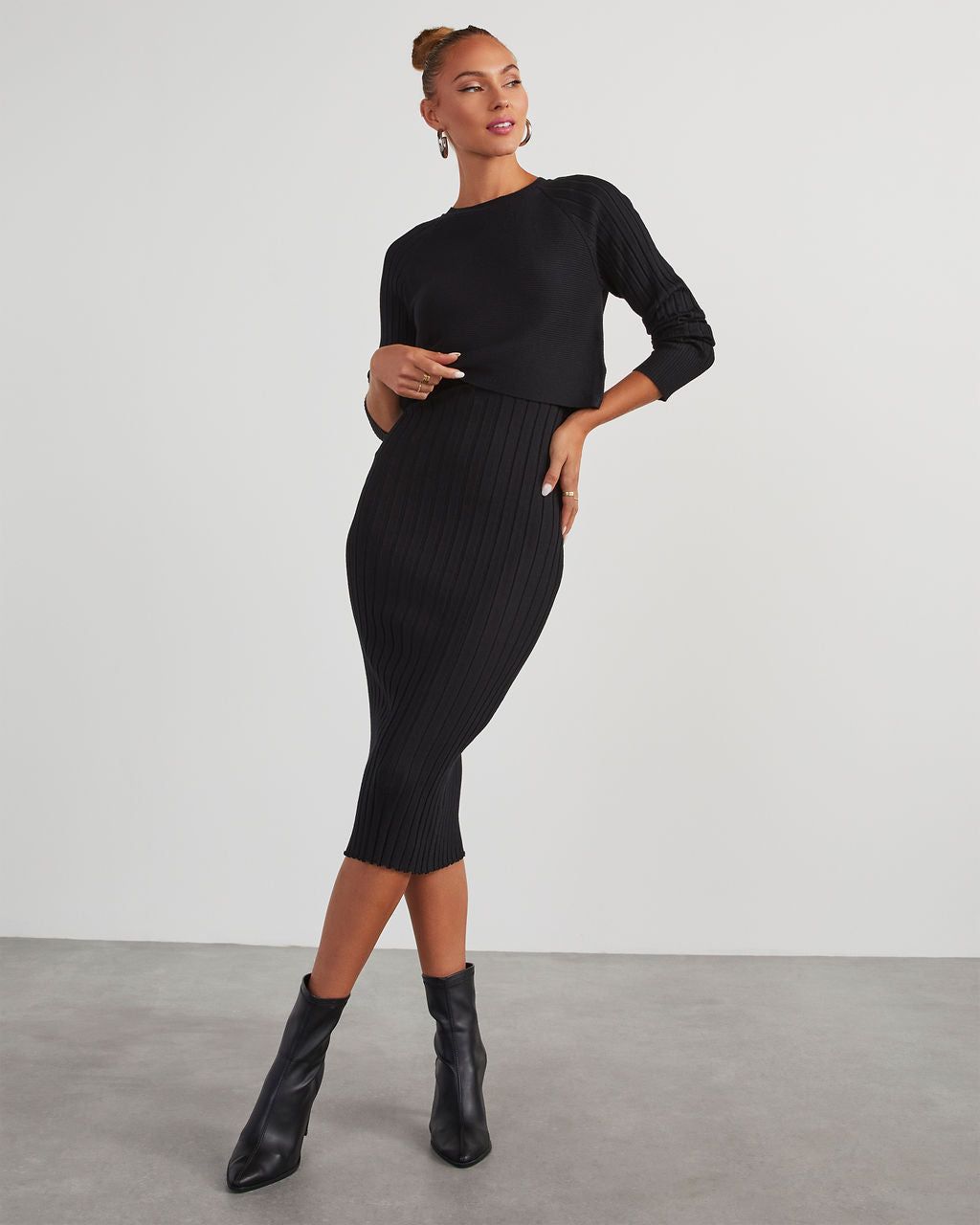 Full Of Surprises Ribbed Knit Midi Dress - Black sold by Vici product image thumbnail 6