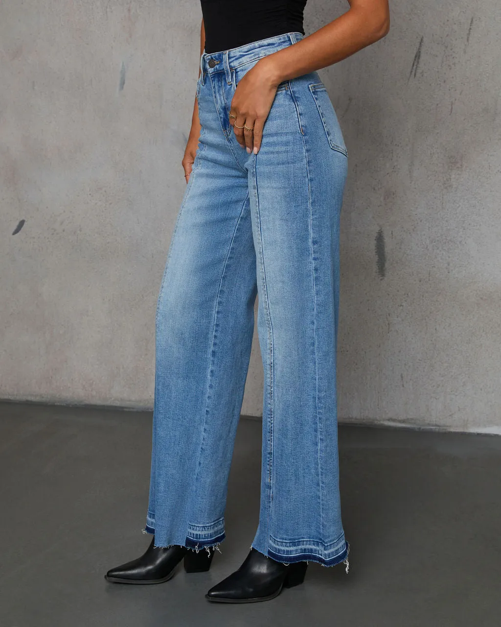 Jade Stretch High Rise Slit Wide Leg Jeans sold by Vici product image thumbnail 3