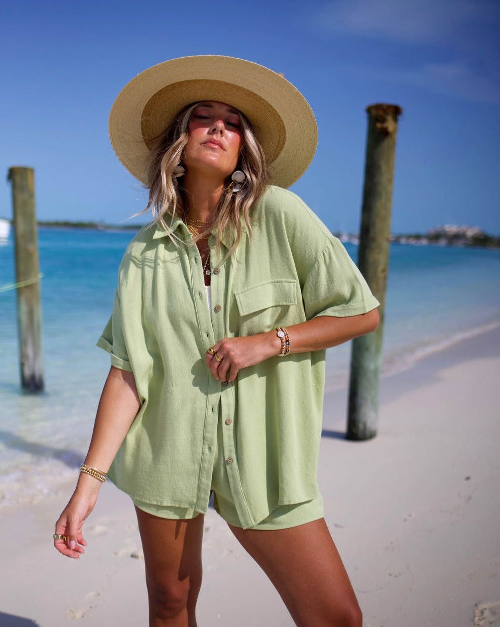 Dylan Relaxed Button Down Top - Lime - SALE sold by Vici product image thumbnail 3