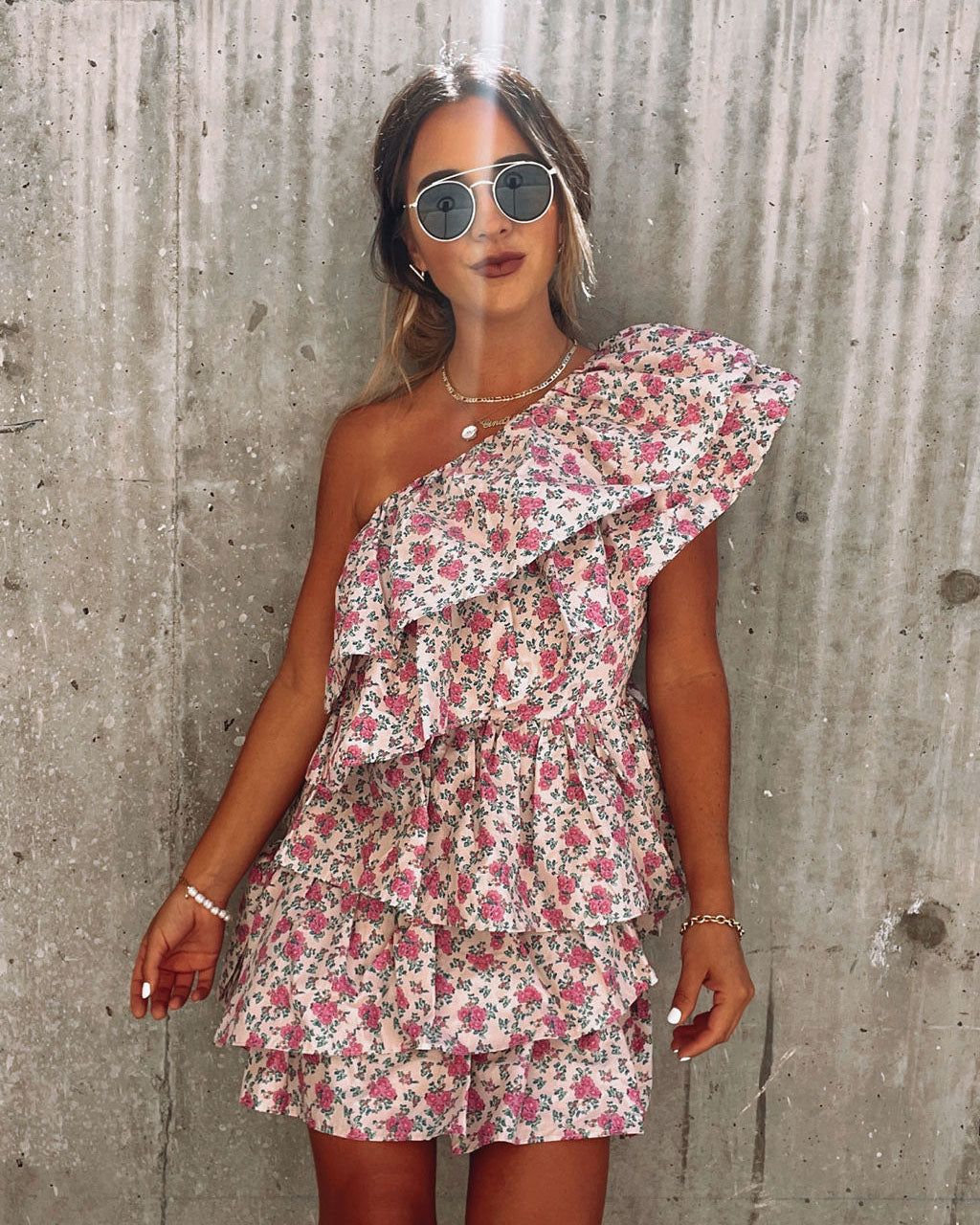 Secret Admirer One Shoulder Ruffle Floral Mini Dress - FINAL SALE sold by Vici