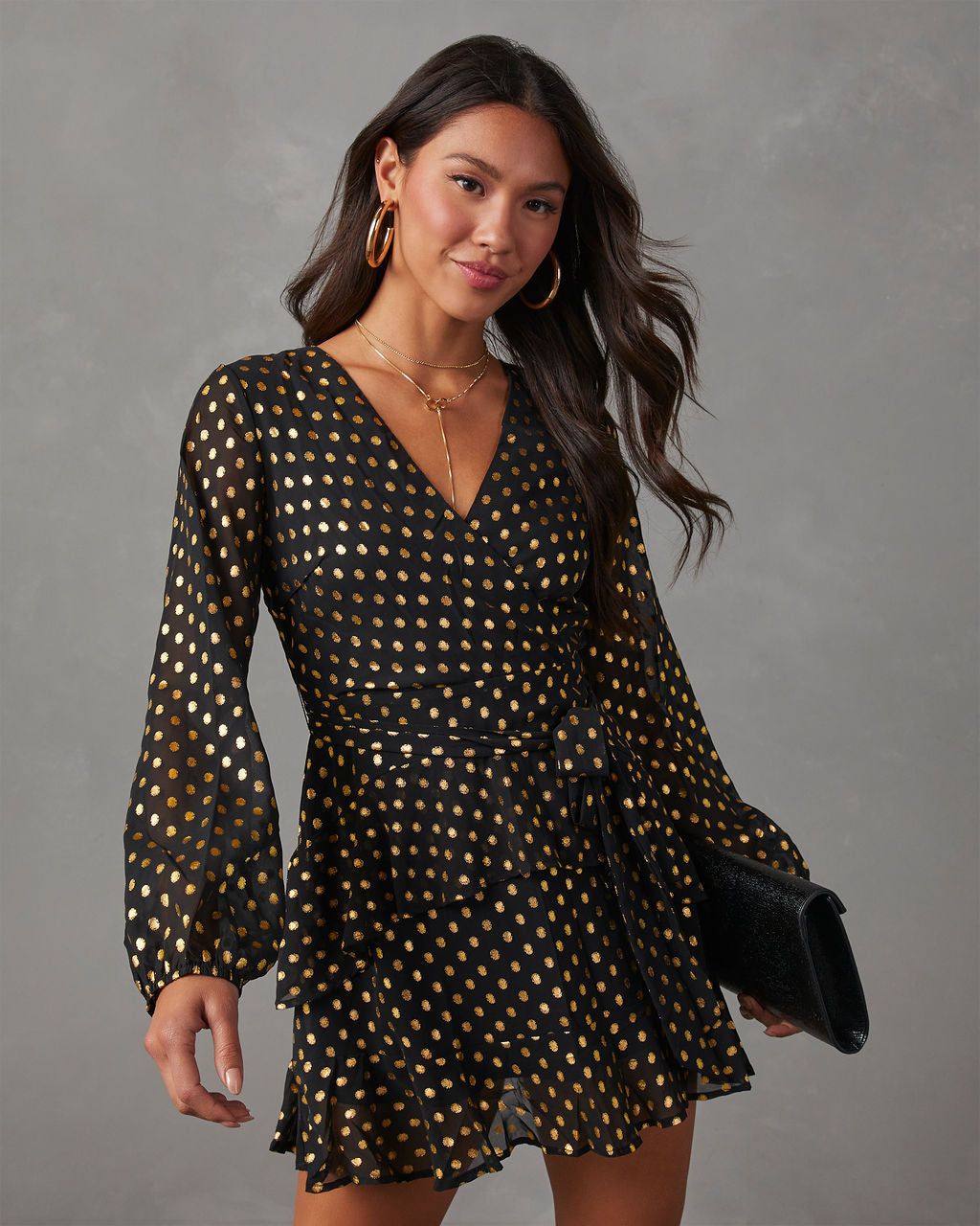 slim fit dress slacks Bella Ruched Detail One Shoulder Dress Black Gold Foil – Girl In Mind main image 1