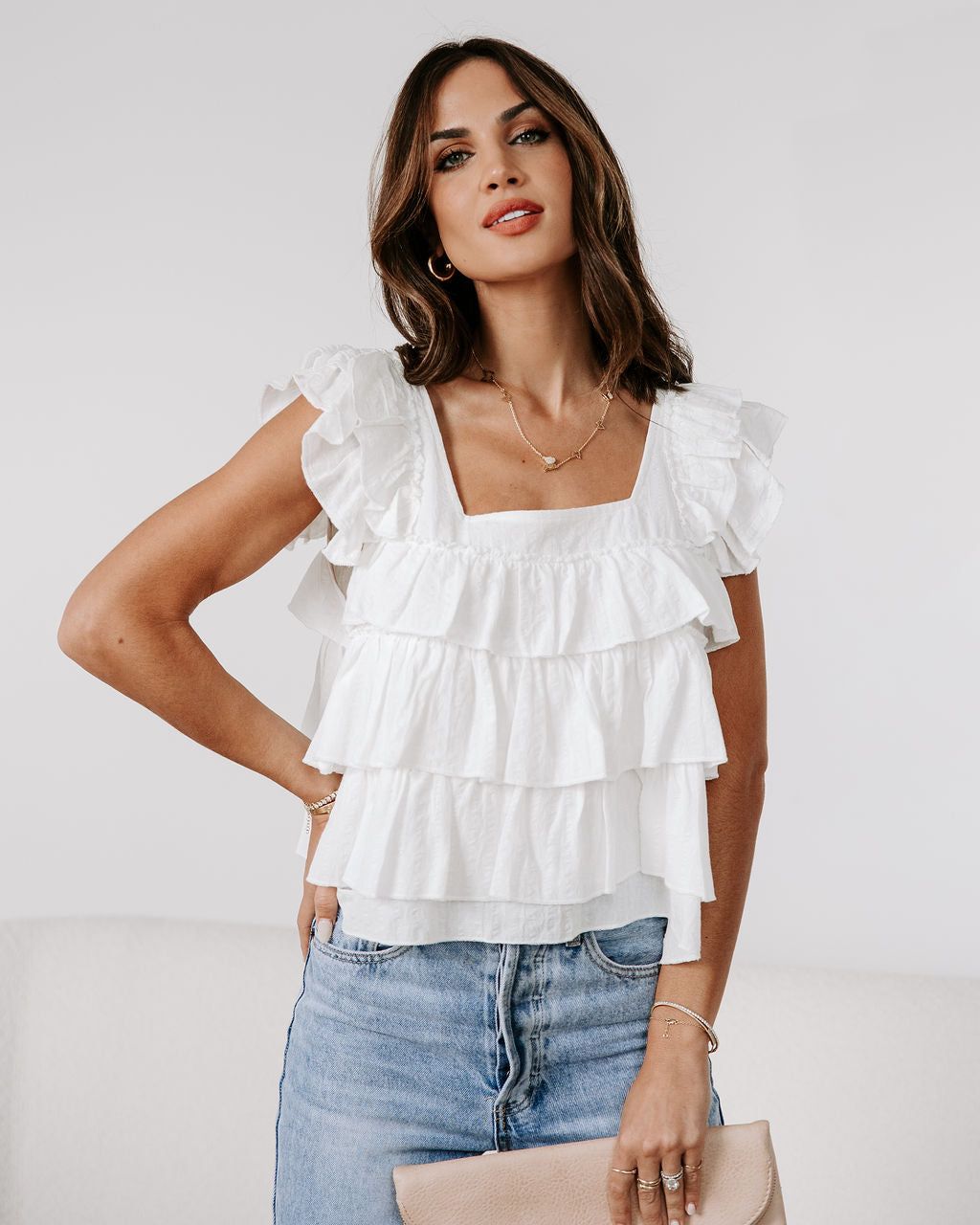 Piedmont Cotton Tiered Top - White - FINAL SALE sold by Vici product image thumbnail 5