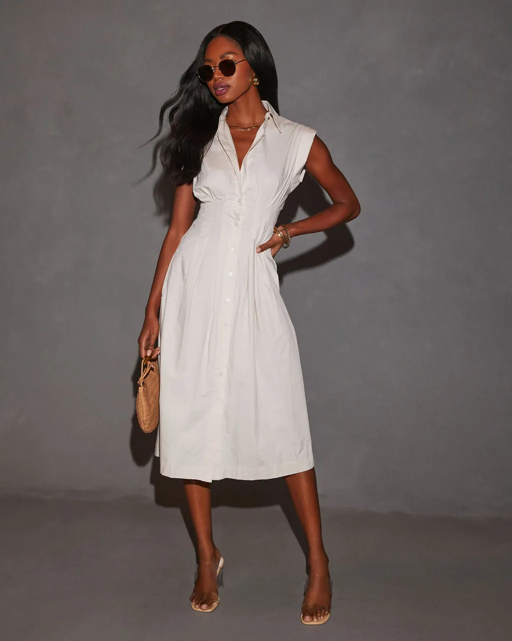 Rora Fitted Waist Midi Shirt Dress sold by Vici product image thumbnail 3