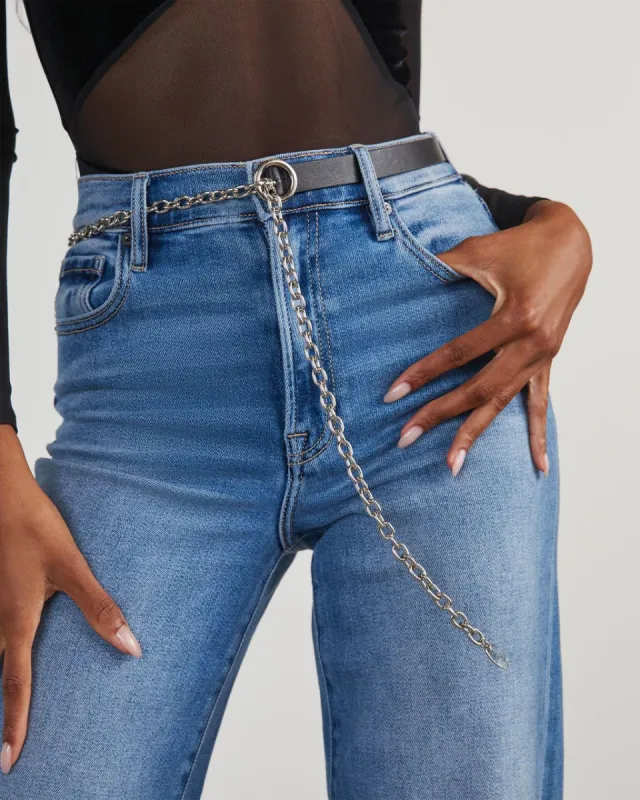 Fergie Half Chain Faux Leather Belt - Silver sold by Vici