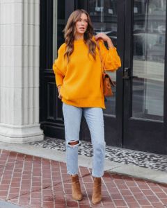 Elouise Knit Oversized Pullover Sweater - Tangerine sold by Vici
