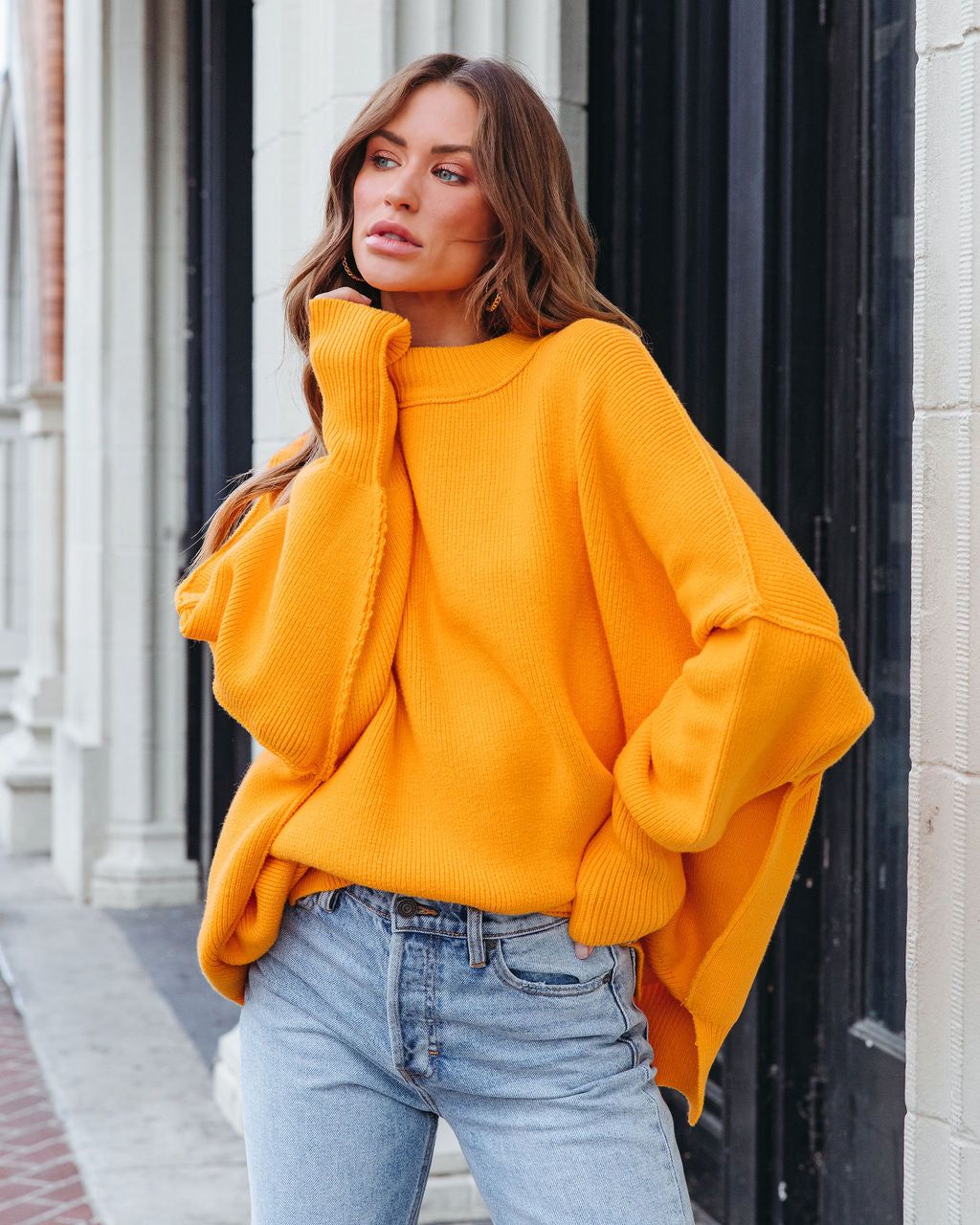 Elouise Knit Oversized Pullover Sweater - Tangerine sold by Vici product image thumbnail 6
