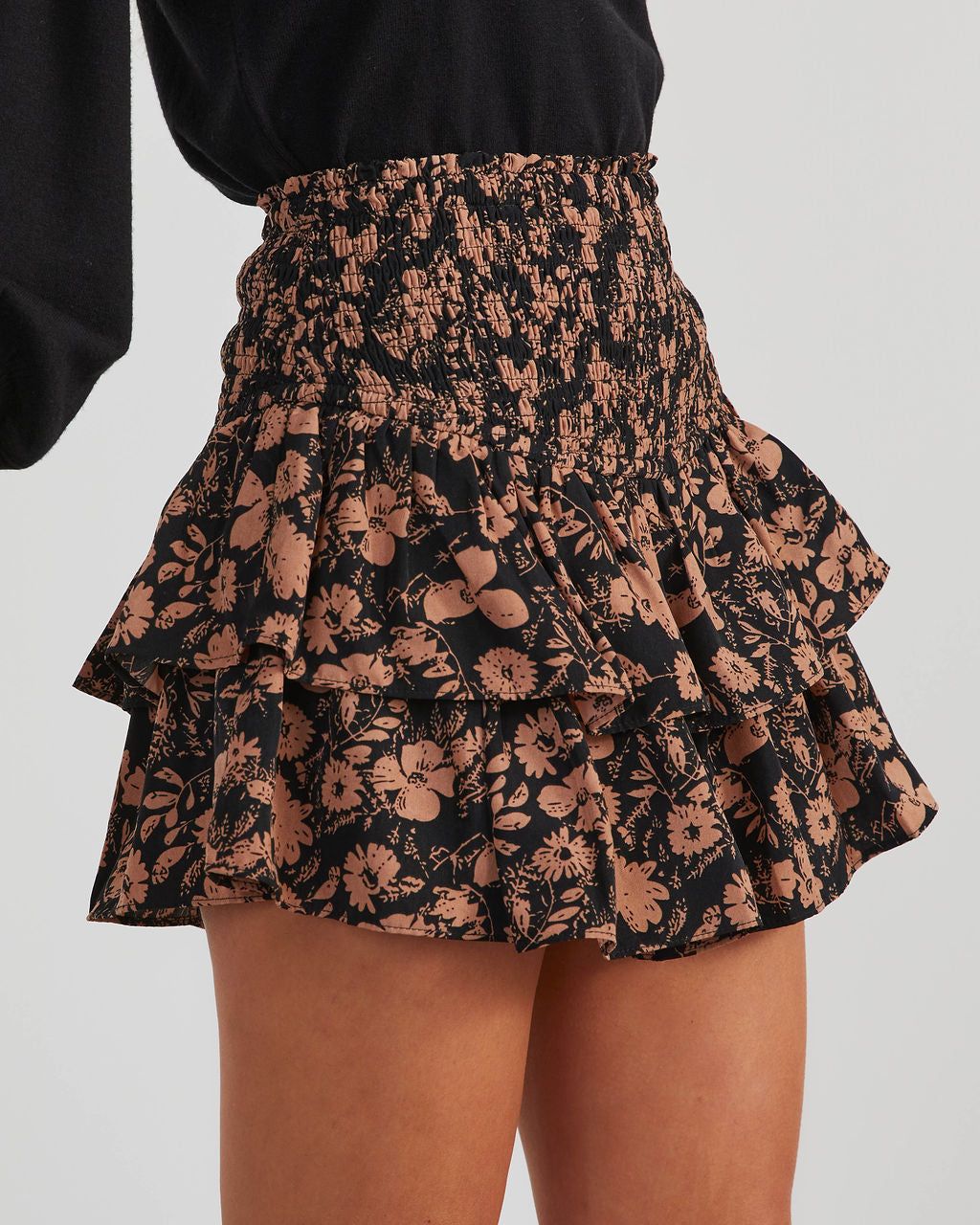 Addison Floral Smocked Ruffle Skort - Black sold by Vici product image thumbnail 3