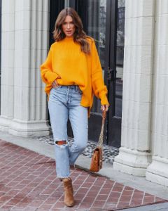 Elouise Knit Oversized Pullover Sweater - Tangerine sold by Vici