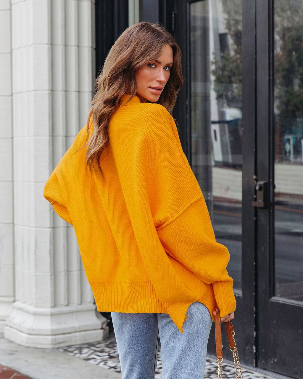 Elouise Knit Oversized Pullover Sweater - Tangerine sold by Vici product image thumbnail 4