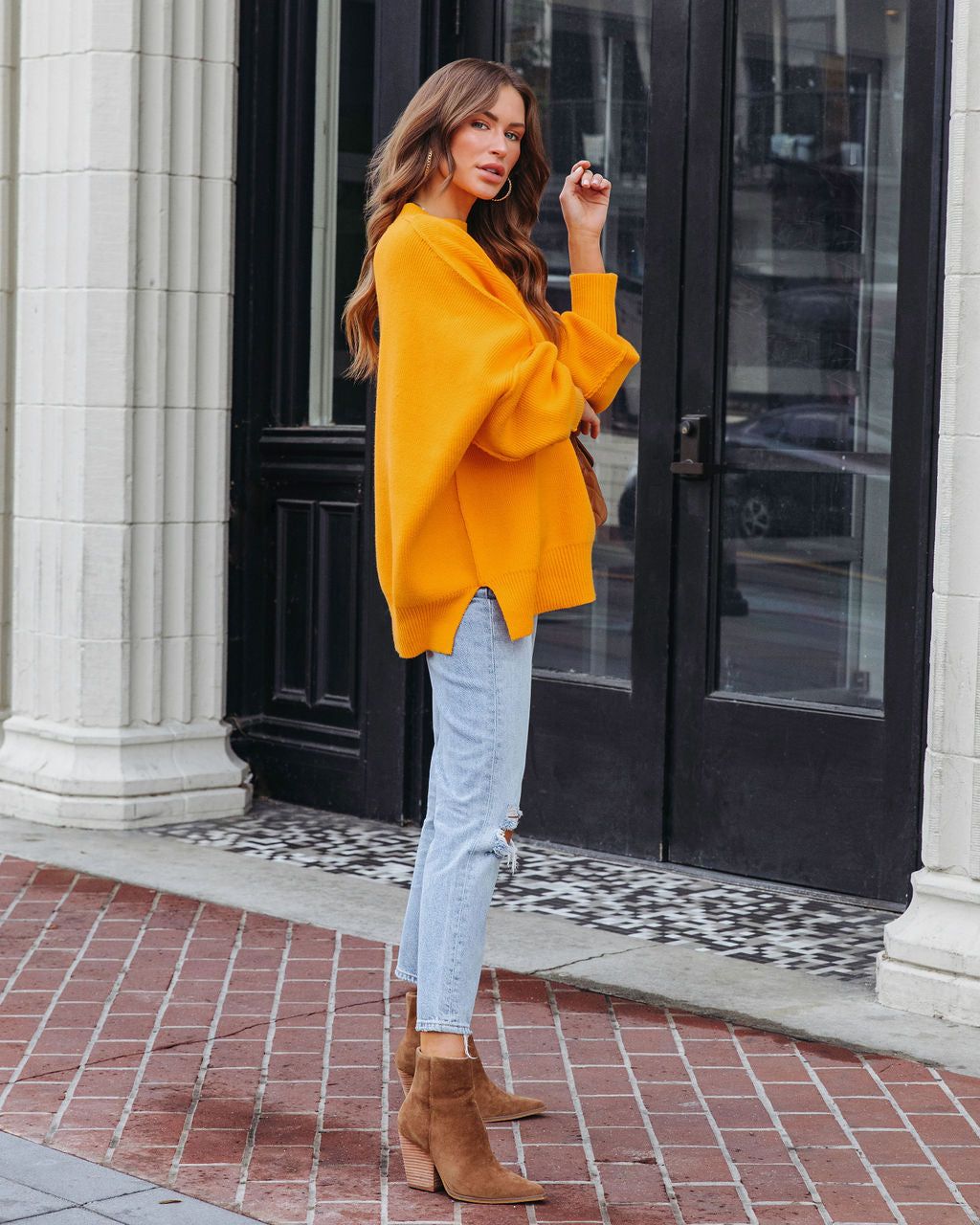 Elouise Knit Oversized Pullover Sweater - Tangerine sold by Vici product image thumbnail 5