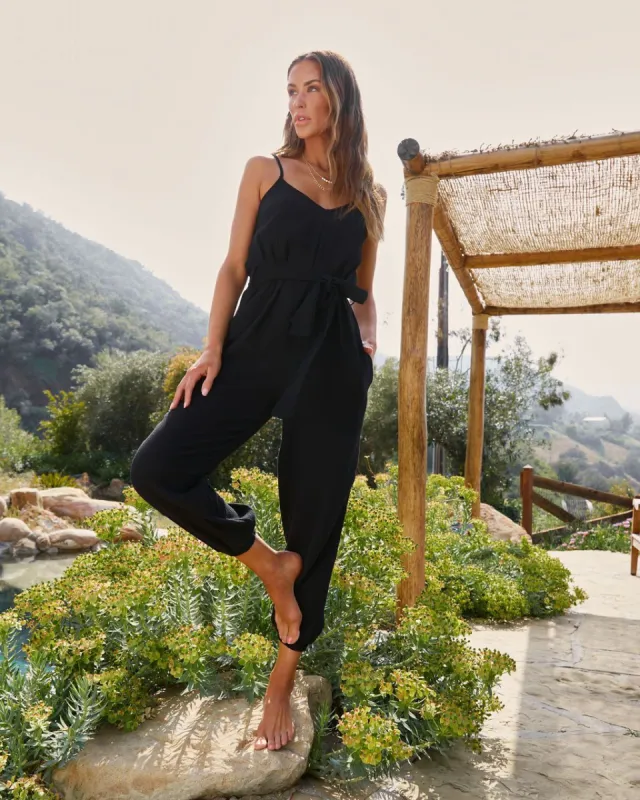 Maureen Cotton Pocketed Waist Tie Jumpsuit - Black - FINAL SALE sold by Vici
