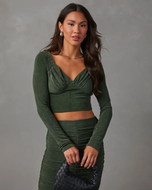 Weekend Vibes Slinky Long Sleeve Crop Top - Green sold by Vici
