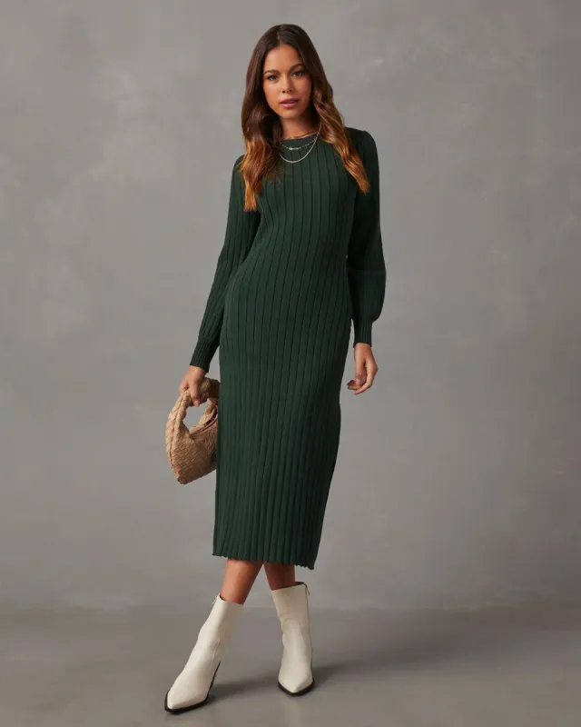 Robin Balloon Sleeve Sweater Midi Dress - Hunter Green sold by Vici