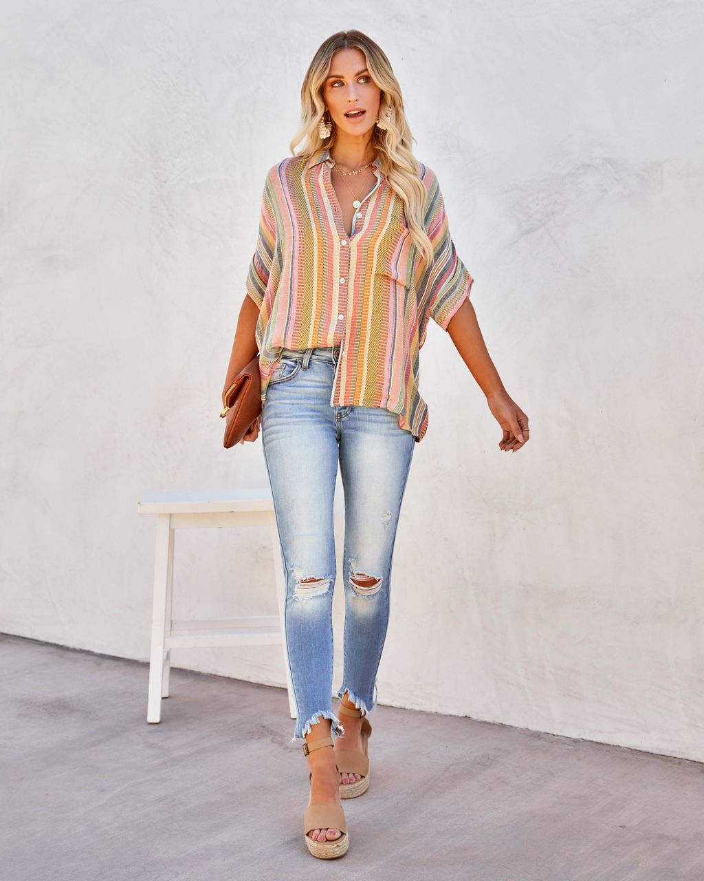 Camille Striped Woven Button Down Top sold by Vici product image thumbnail 3