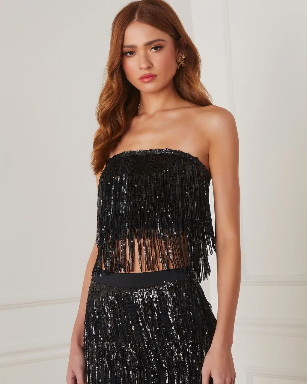 Tazzy Sequin Fringe Crop Top sold by Vici product image thumbnail 2