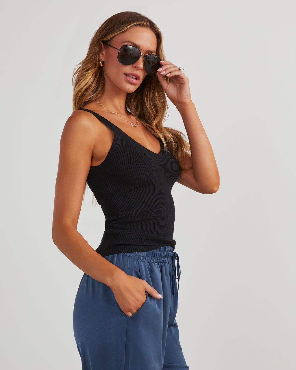 Hayden Ribbed Knit Tank - Black sold by Vici product image thumbnail 3