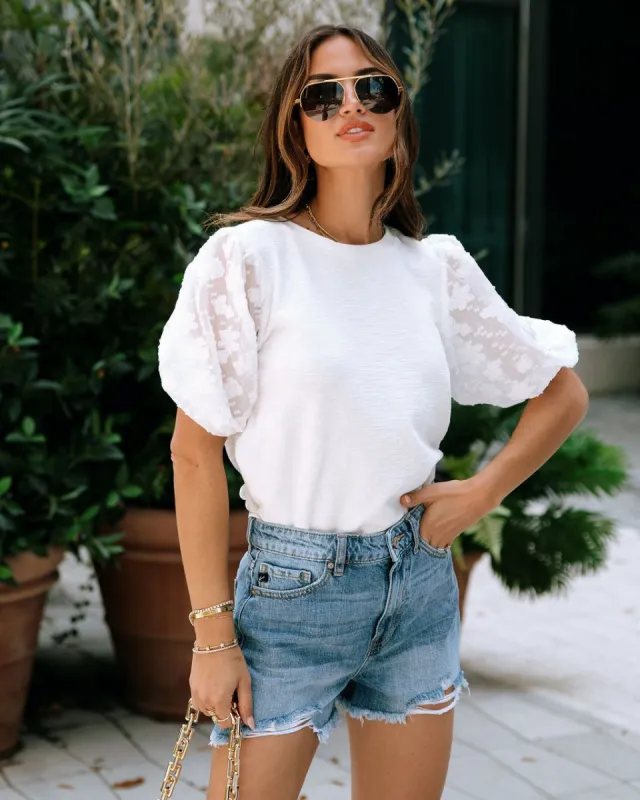 Marisela Cotton Blend Floral Organza Puff Sleeve Top sold by Vici