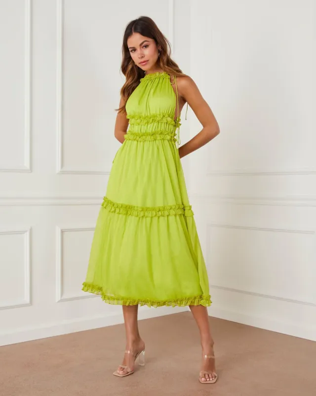 Ravenna Tiered Halter Maxi Dress - Lime sold by Vici