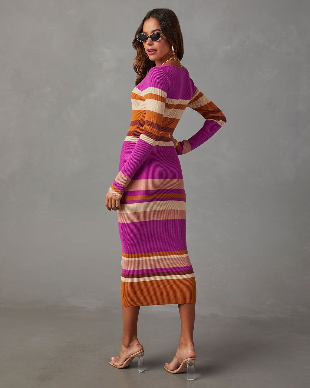Erma Striped Bodycon Knit Midi Dress sold by Vici product image thumbnail 4